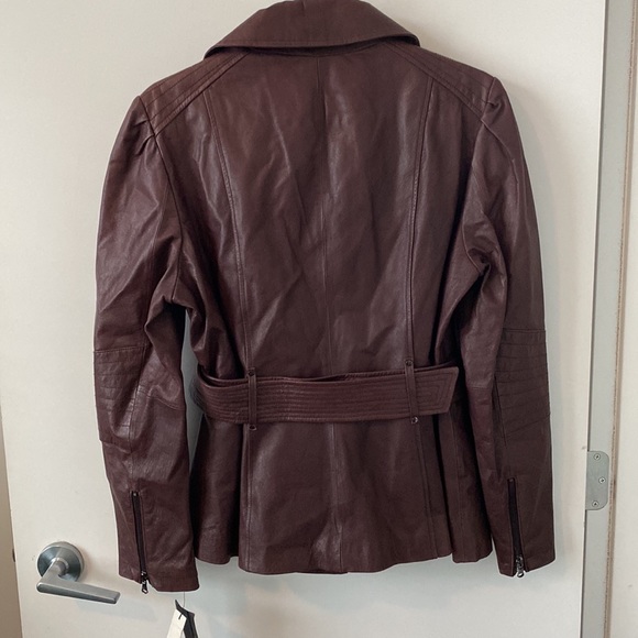 NWT KENNETH COLE Genuine Leather Belted Jacket. Maroon/red burgundy, Size XL - Picture 6 of 8